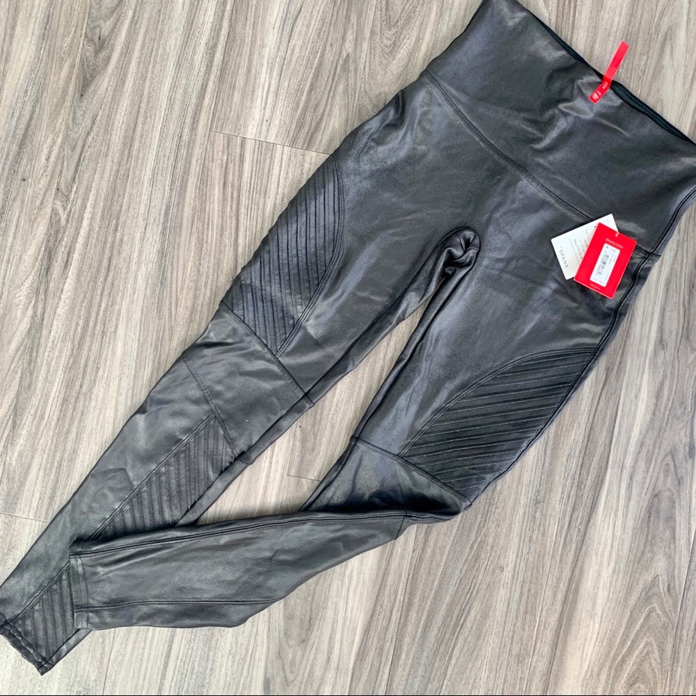 Spanx faux-leather high waisted moto leggings